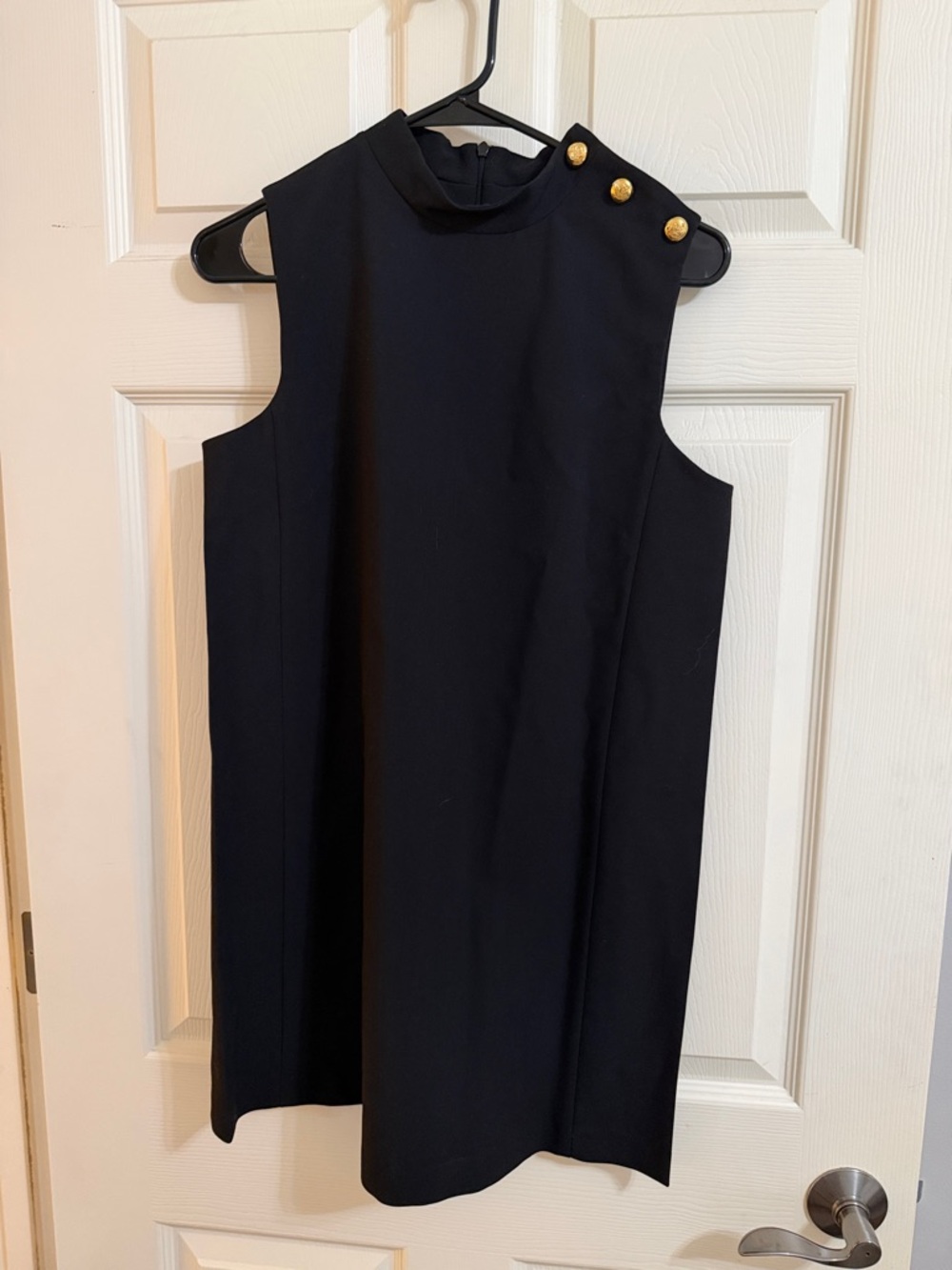 Zara Black Sleeveless Shift Dress with Gold Buttons